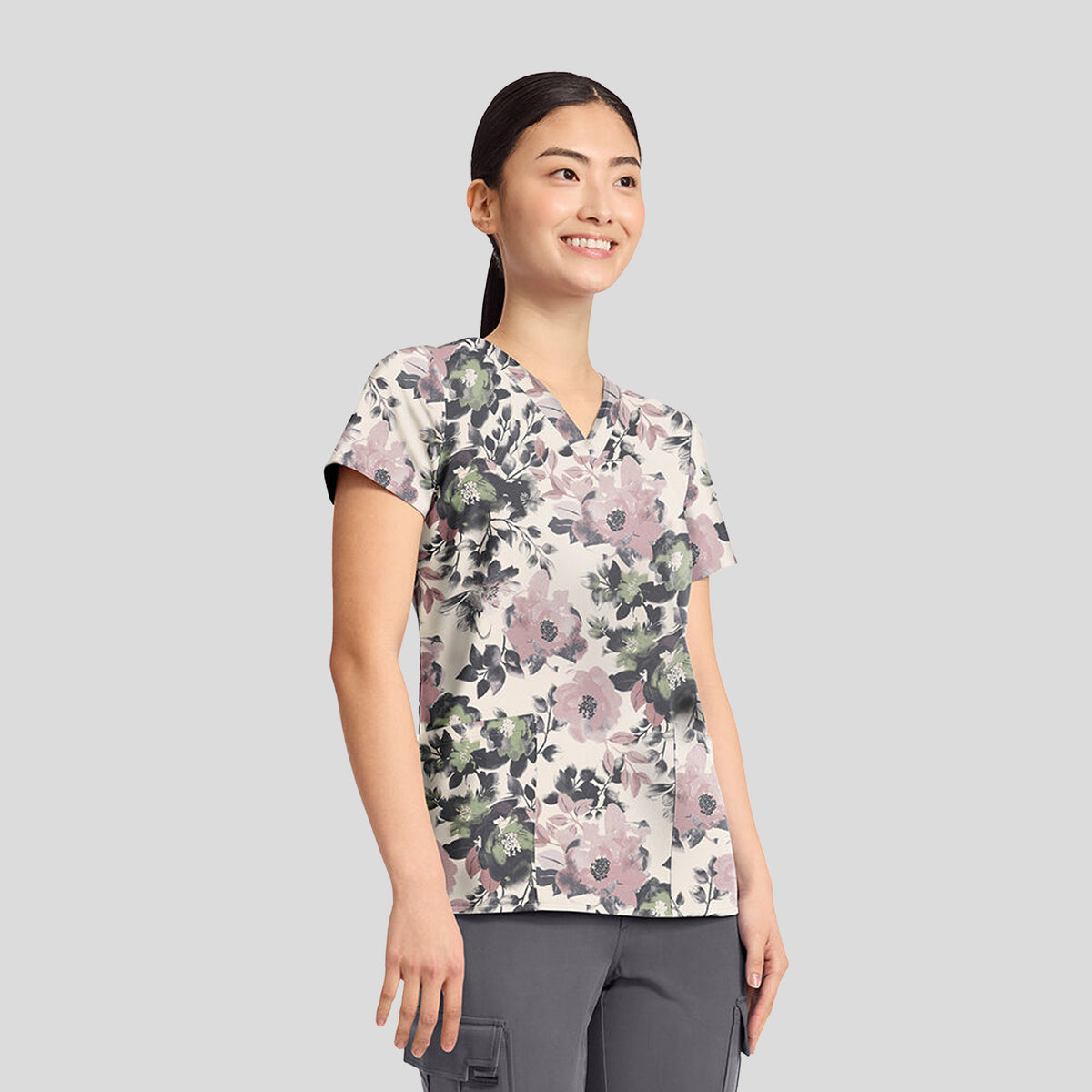 Amanda Peaceful Posies Print Scrub Top